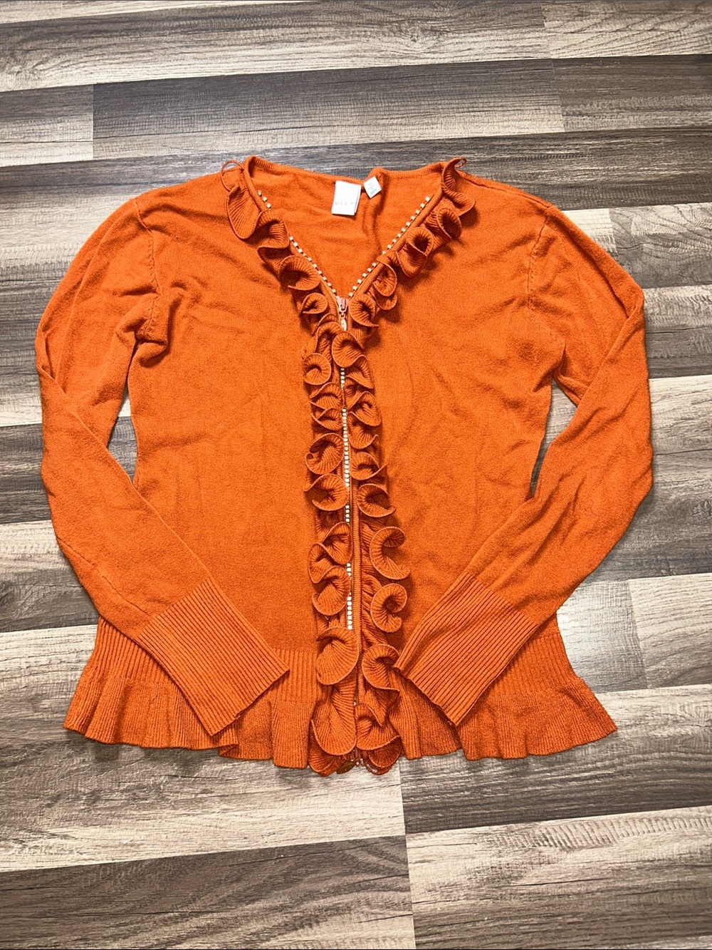 VILA Milano Orange Ruffled V-Neck Cardigan